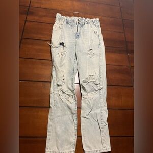 SO Light Blue High Rise Mom Jeans Paper Bag Style